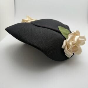 Vintage Woman's Half Hat Black Silk Flowers Wire Form 1940 -1950's